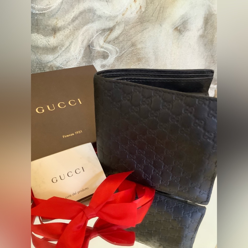 🔥GUCCI🔥 Micro Guccissima GG Black Leather Bi-Fold Wallet - Picture 14 of 14